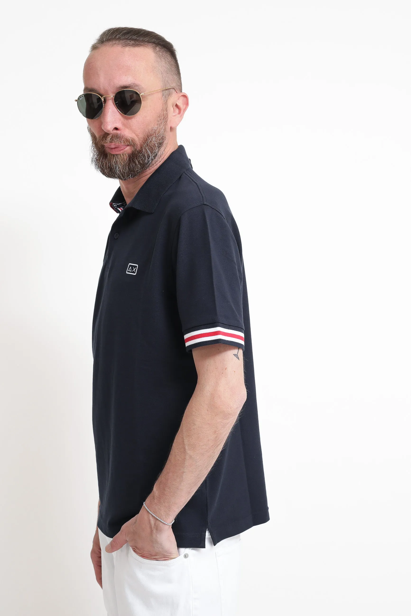 Polo Stripes On Front Placket & Cuffs El - Navy Blue