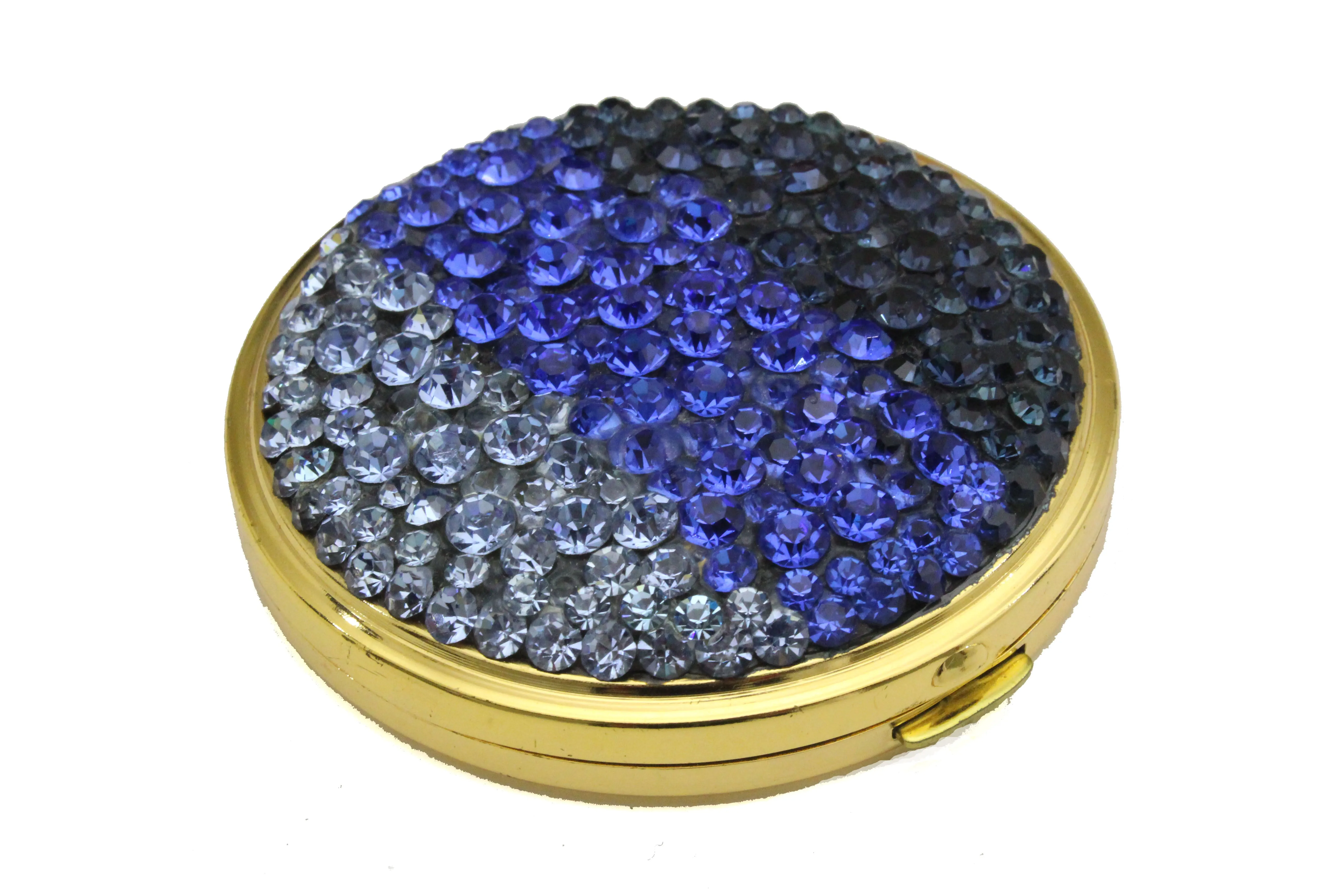 Powder compact case blue strass