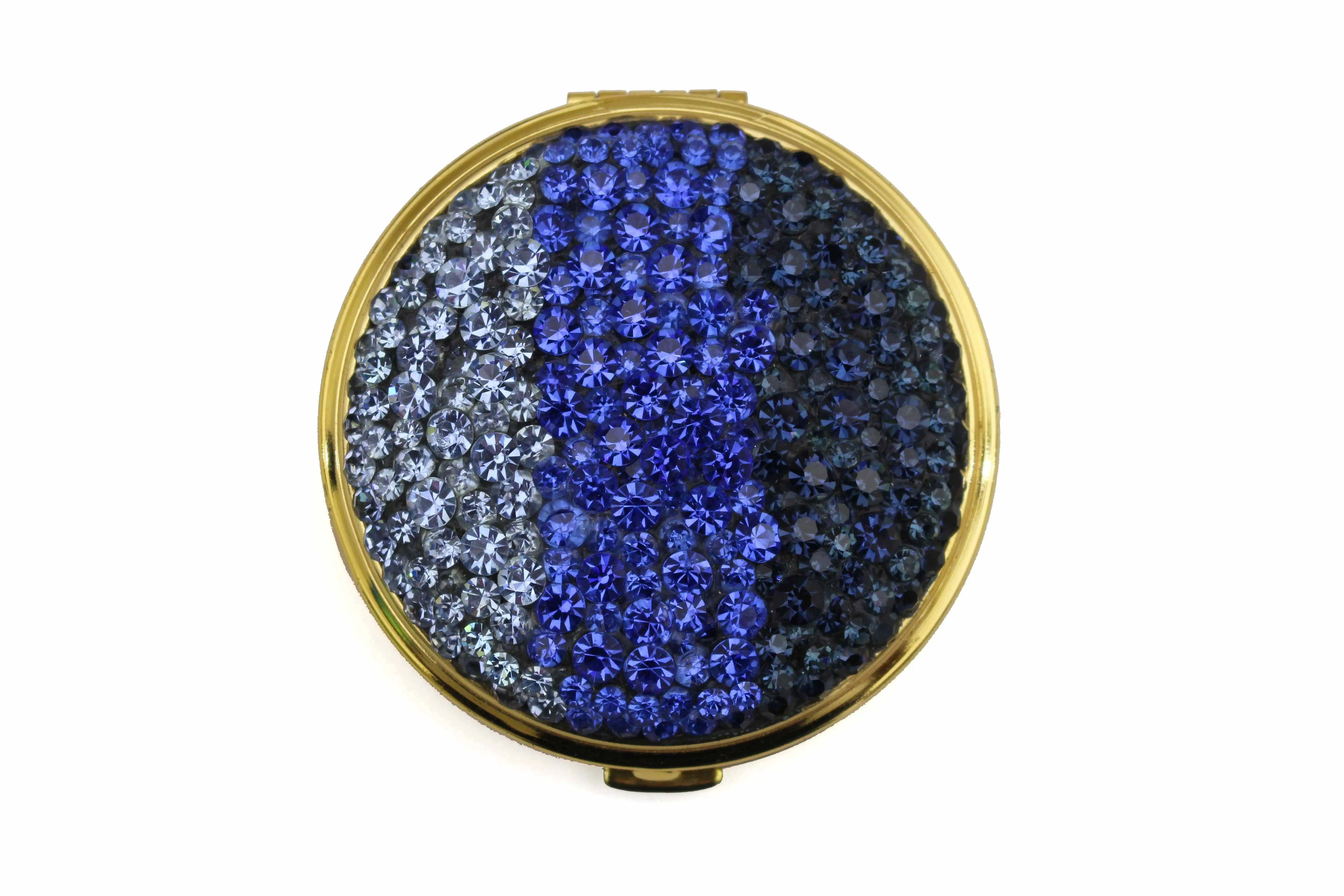 Powder compact case blue strass