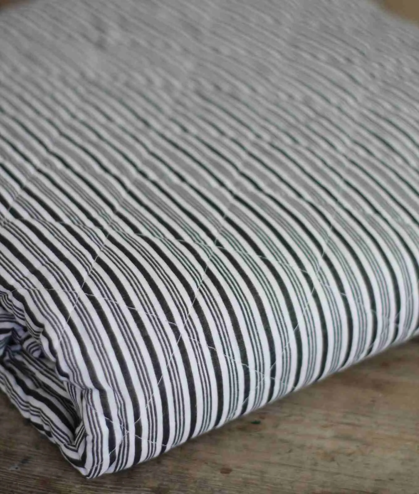 Quilted Bedspread - Black Ticking Stripe