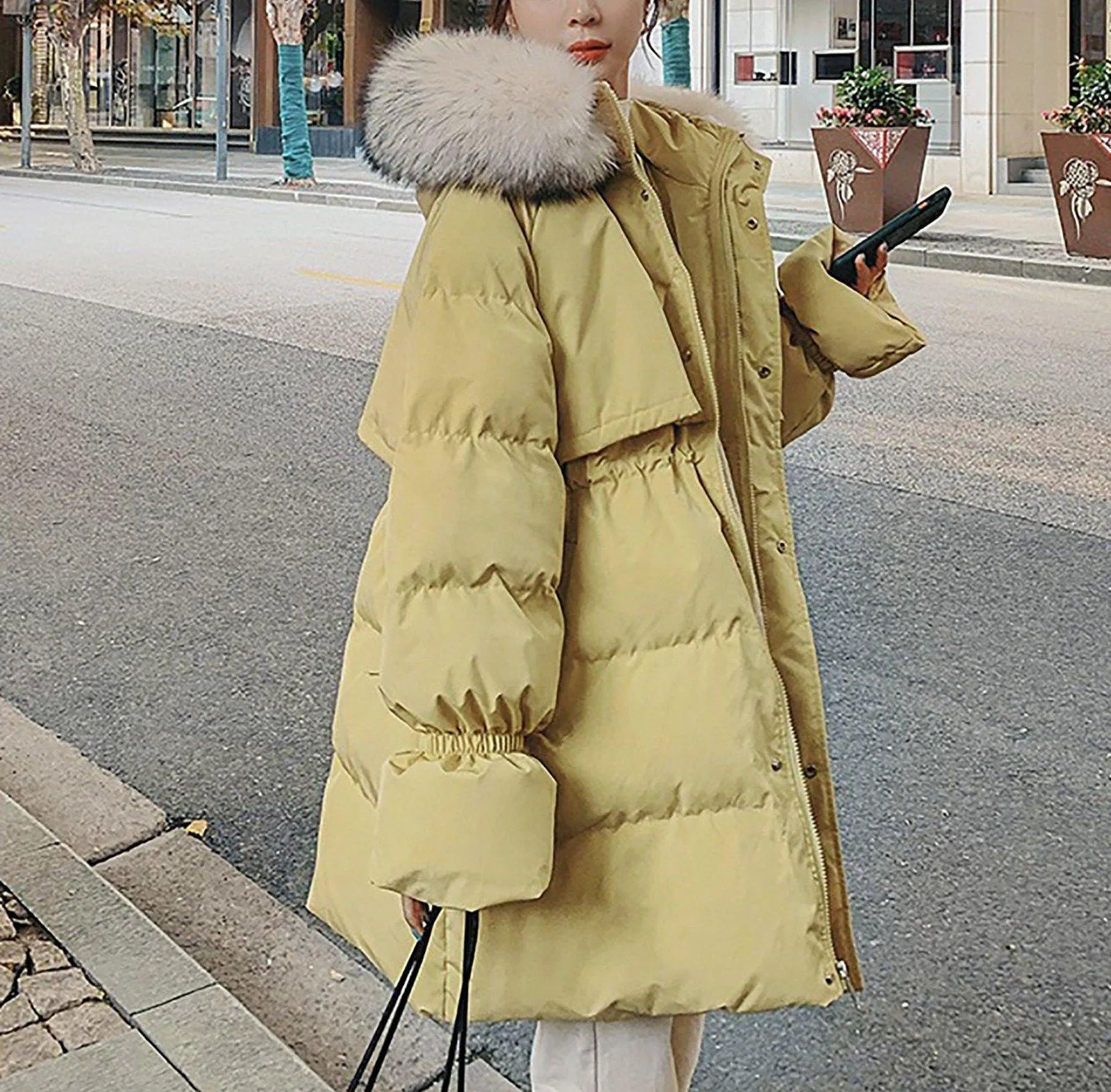 Quilted Cotton Faux Fur Collar Puffer Parka