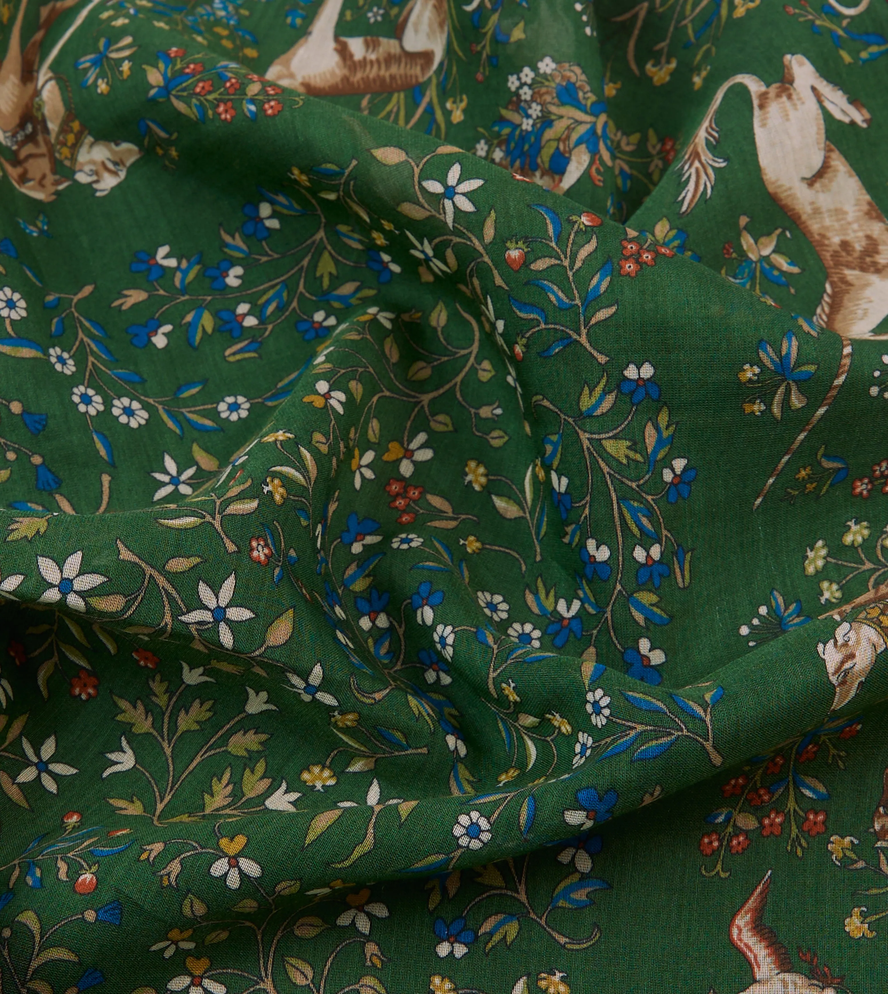 Red and Green Unicorn Garden Print Cotton-Silk Pocket Square