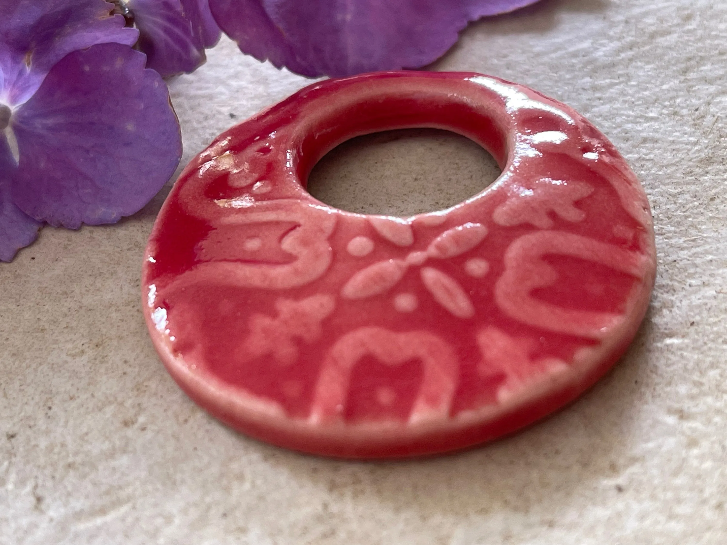 Red Pendant, Circle Pendant, Focal Bead, Necklace Bead, Necklace Component, Jewelry Component, DIY necklace, Moroccan Pendant