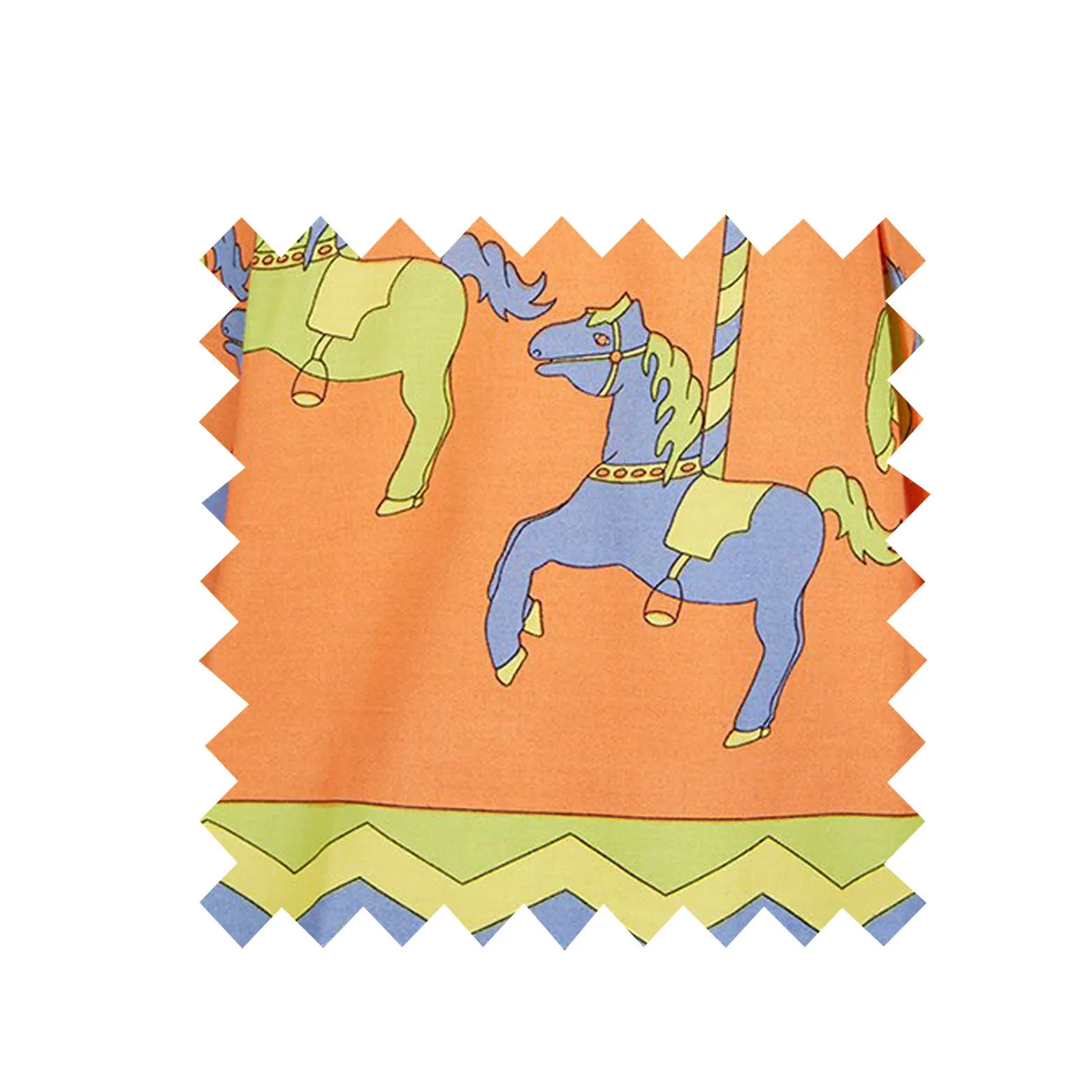 Remnant - 2.5m - Orange Carousel Print Fabric - Cotton