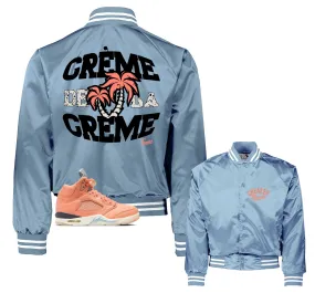 Retro 5 Crimson Bliss Satin Jacket - Creme - Light BLue