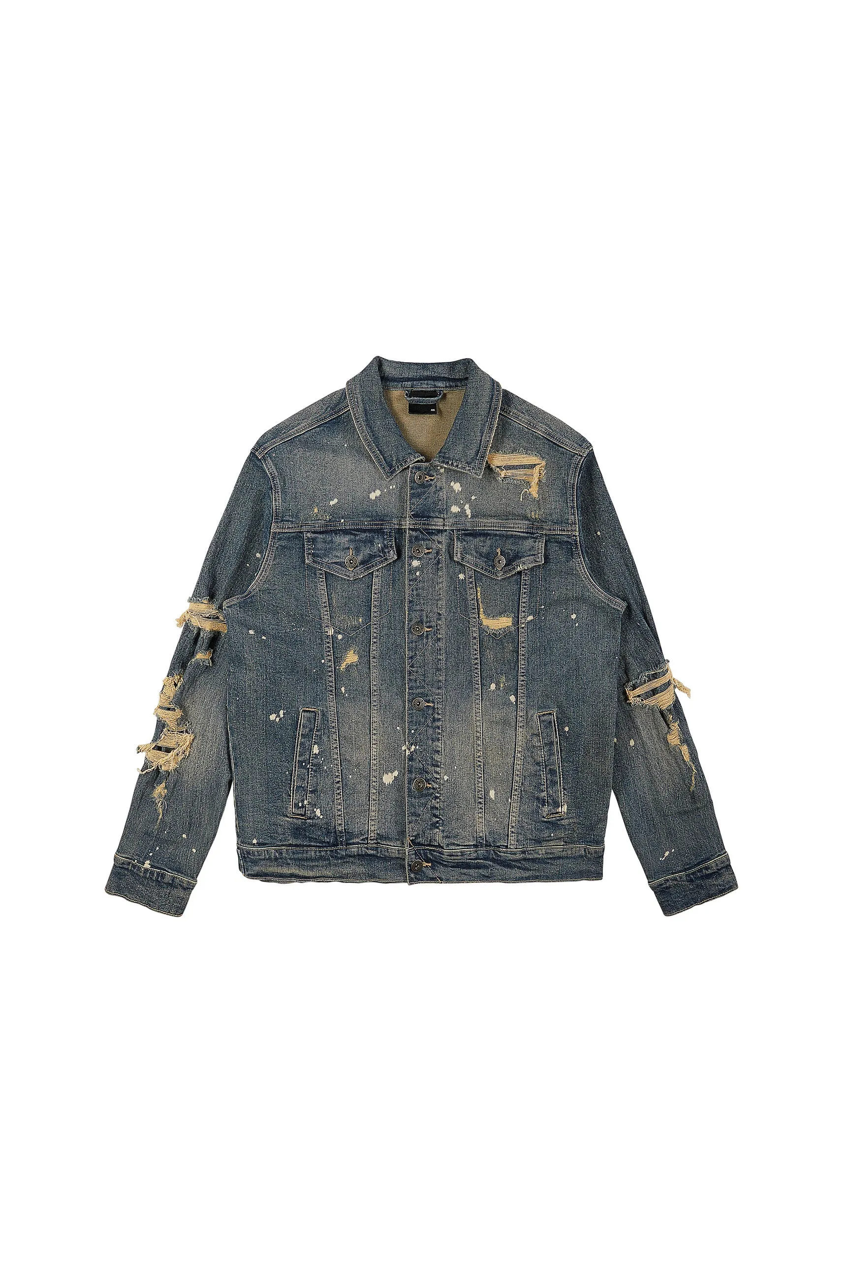 Rip And Repaired Color Jean Jacket - Blue Opal