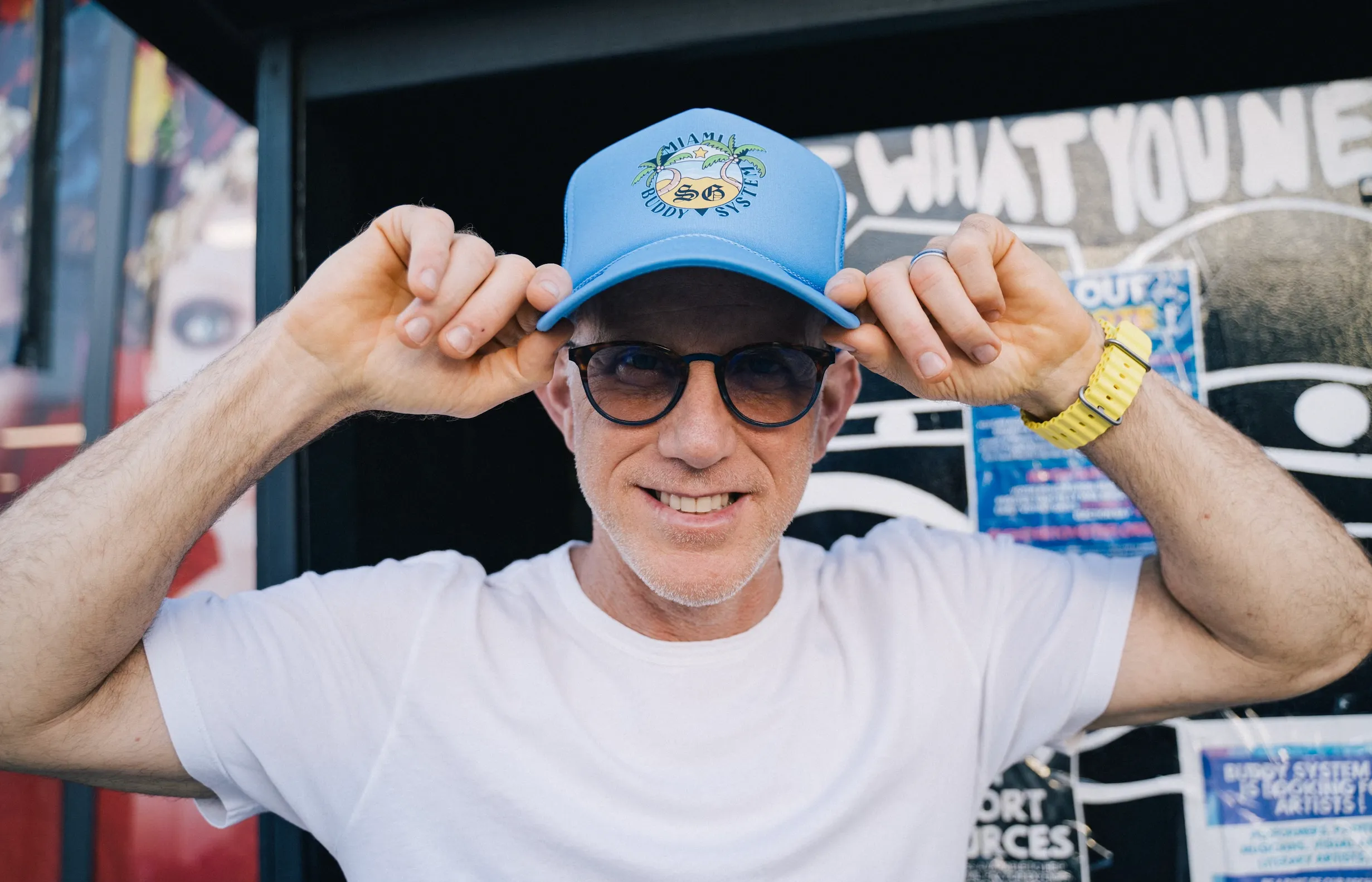 SHOE GALLERY X BUDDY SYSTEM TRUCKER HAT LIGHT BLUE