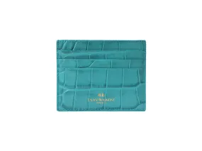 Single Card Holder Orinoco 'Croc' Print Calf Leather - Topaz