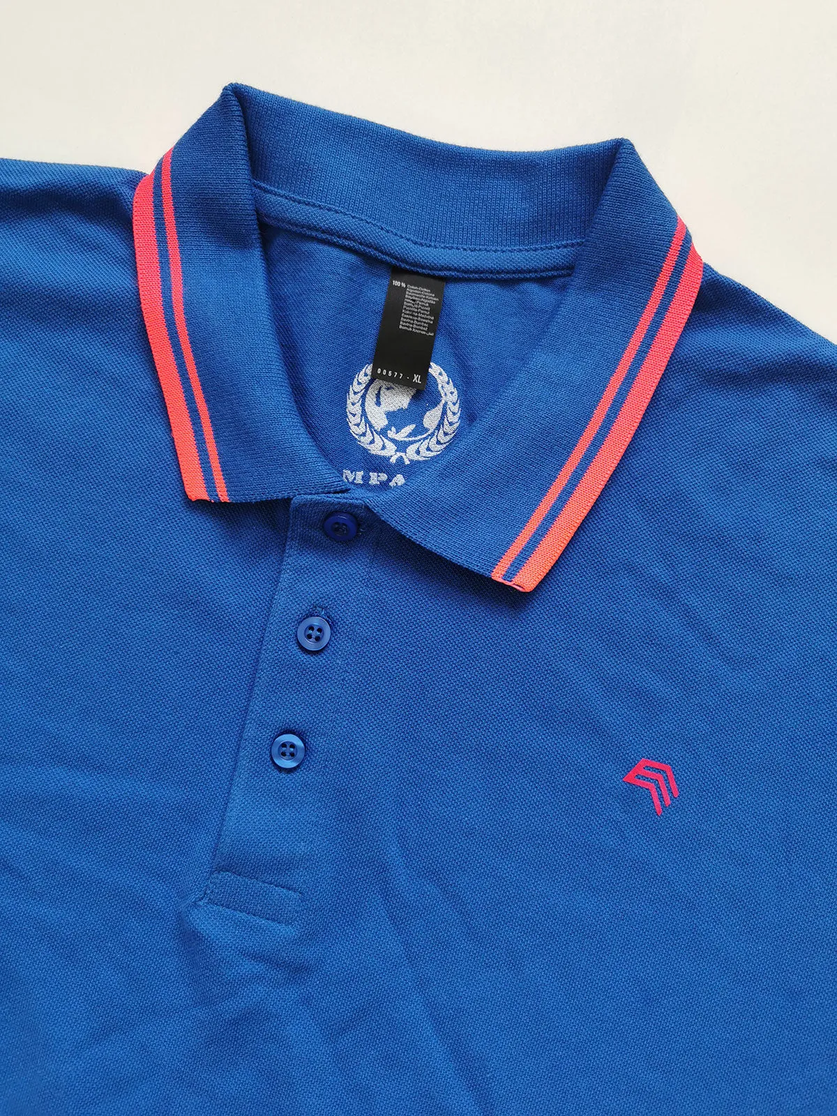 SLS 0577 ― Kontraststreifen Polo Shirt - Royal Blau / Coral Rot Orange