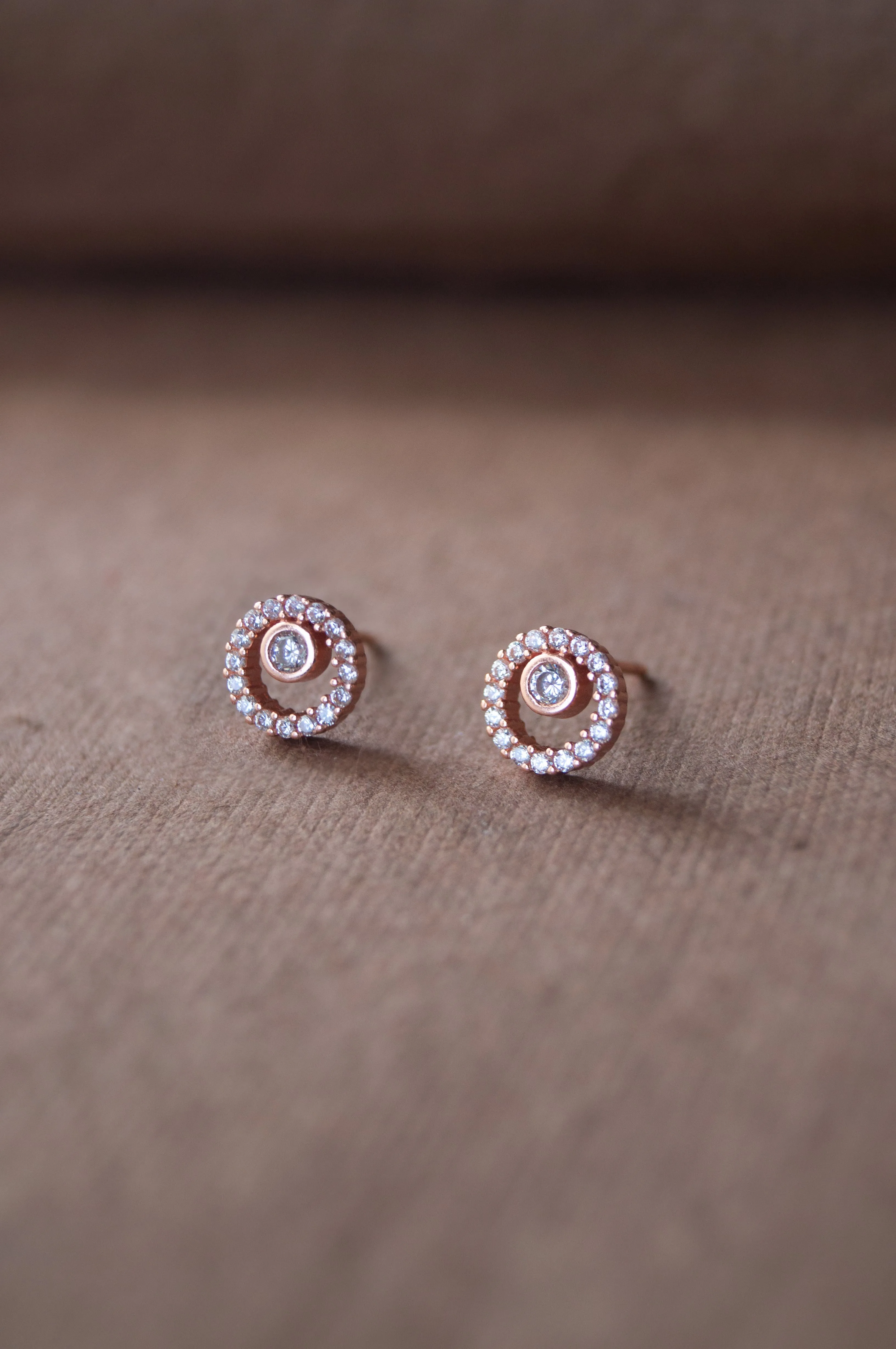 Solitaire In A Circle Sterling Silver Earrings