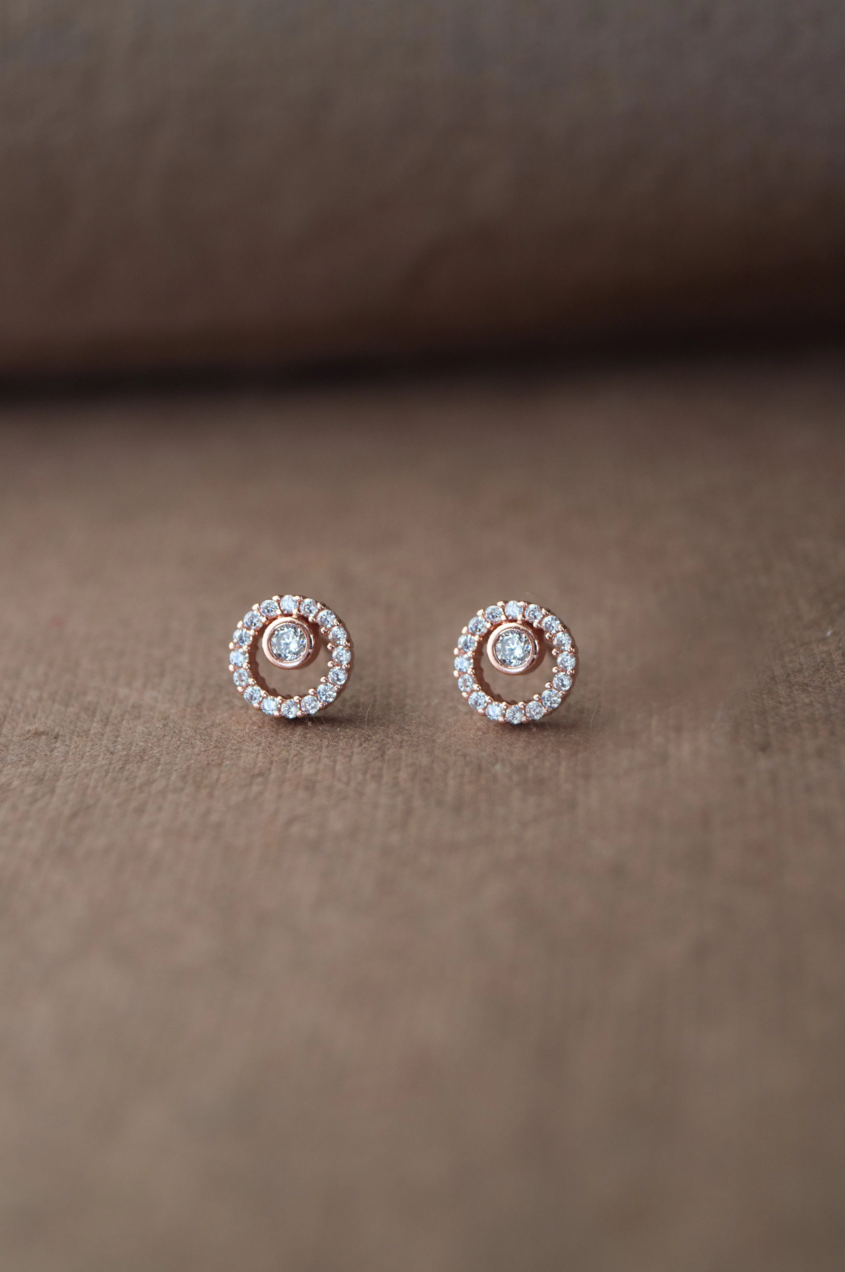 Solitaire In A Circle Sterling Silver Earrings