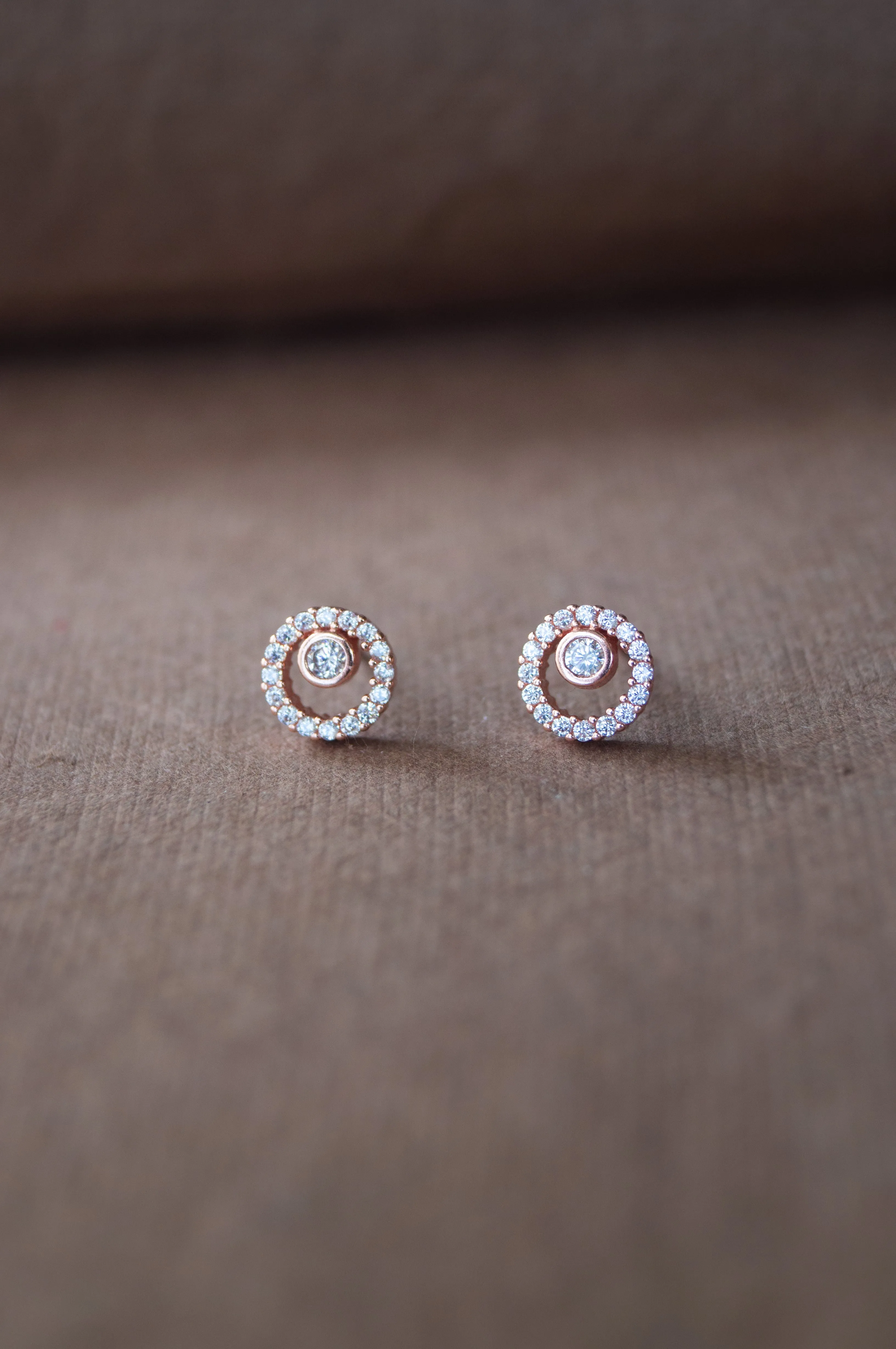 Solitaire In A Circle Sterling Silver Earrings