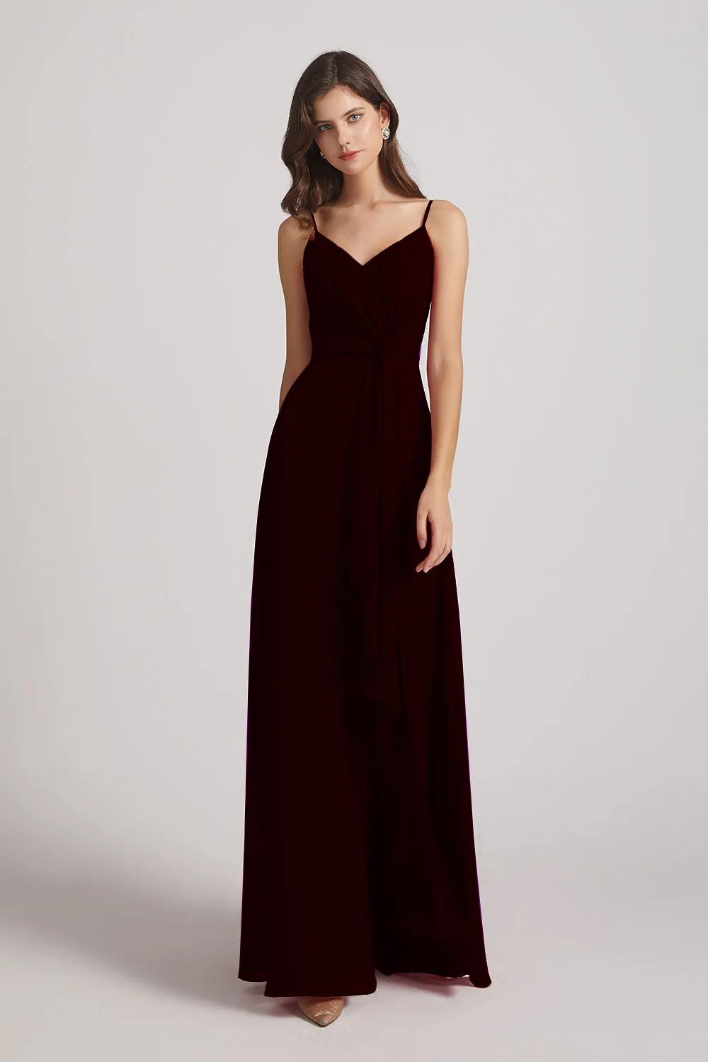 Spaghetti Straps V-Neck Waist-Tie Chiffon Bridesmaid Dresses (AF0103)