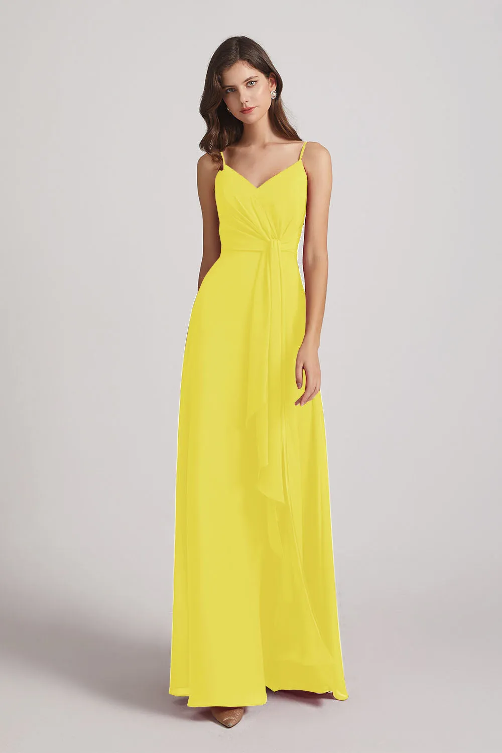 Spaghetti Straps V-Neck Waist-Tie Chiffon Bridesmaid Dresses (AF0103)