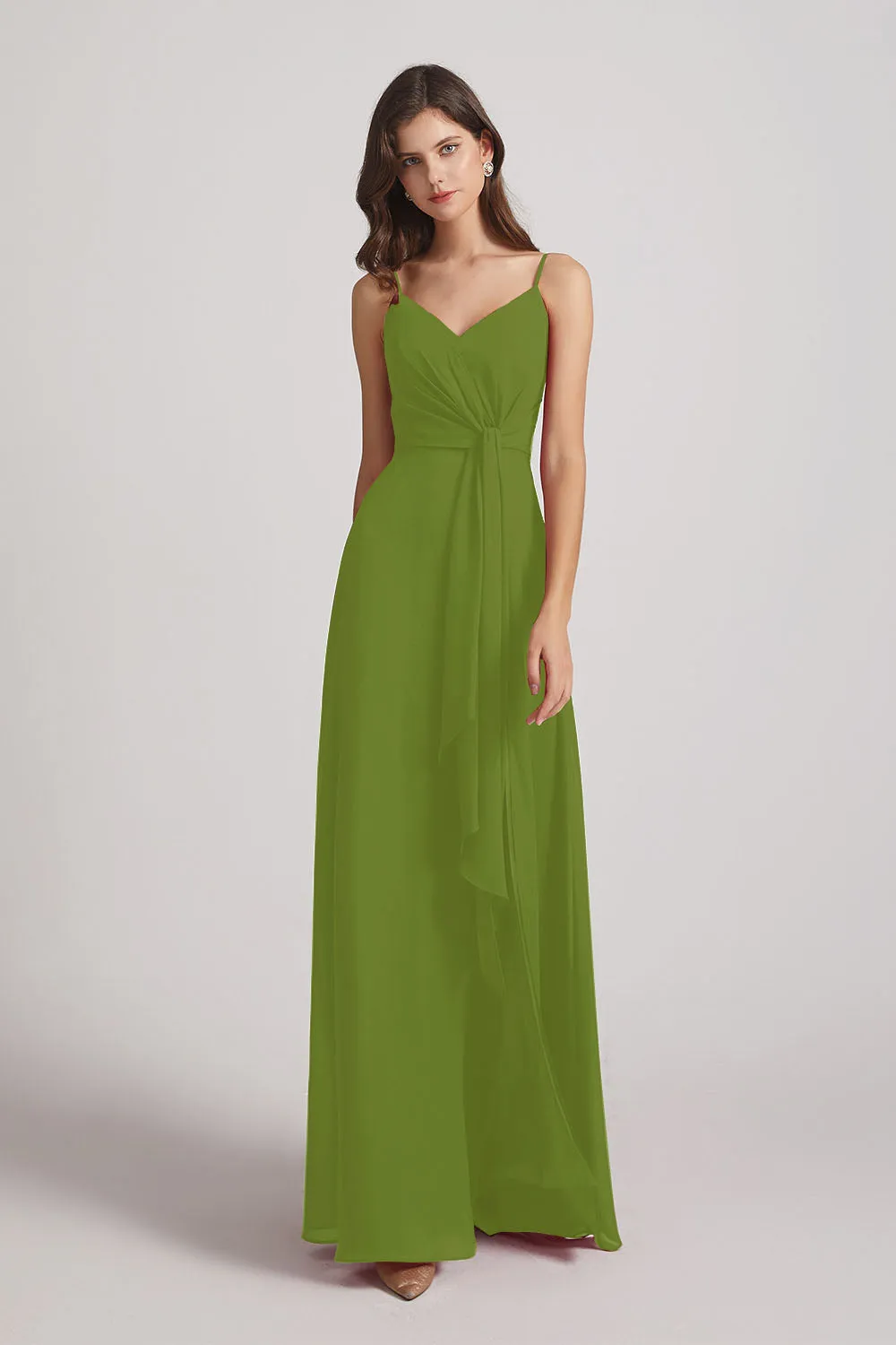 Spaghetti Straps V-Neck Waist-Tie Chiffon Bridesmaid Dresses (AF0103)