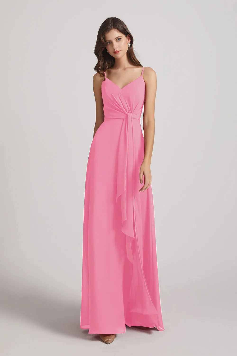 Spaghetti Straps V-Neck Waist-Tie Chiffon Bridesmaid Dresses (AF0103)