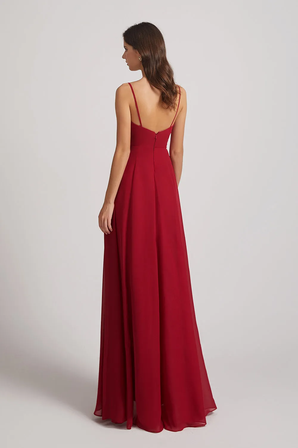 Spaghetti Straps V-Neck Waist-Tie Chiffon Bridesmaid Dresses (AF0103)