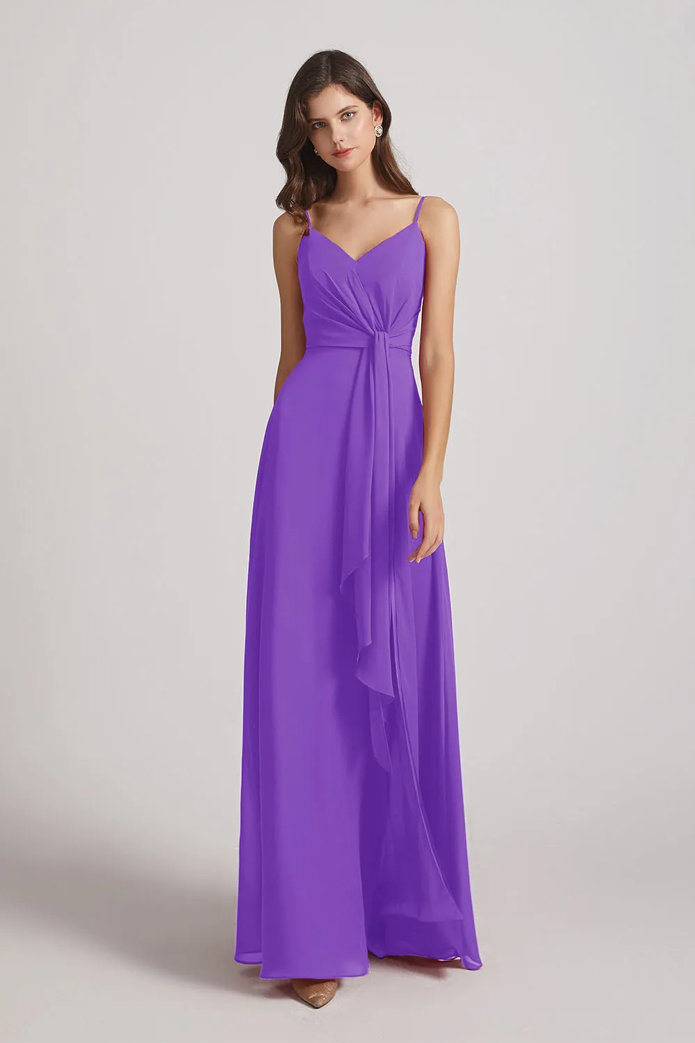 Spaghetti Straps V-Neck Waist-Tie Chiffon Bridesmaid Dresses (AF0103)