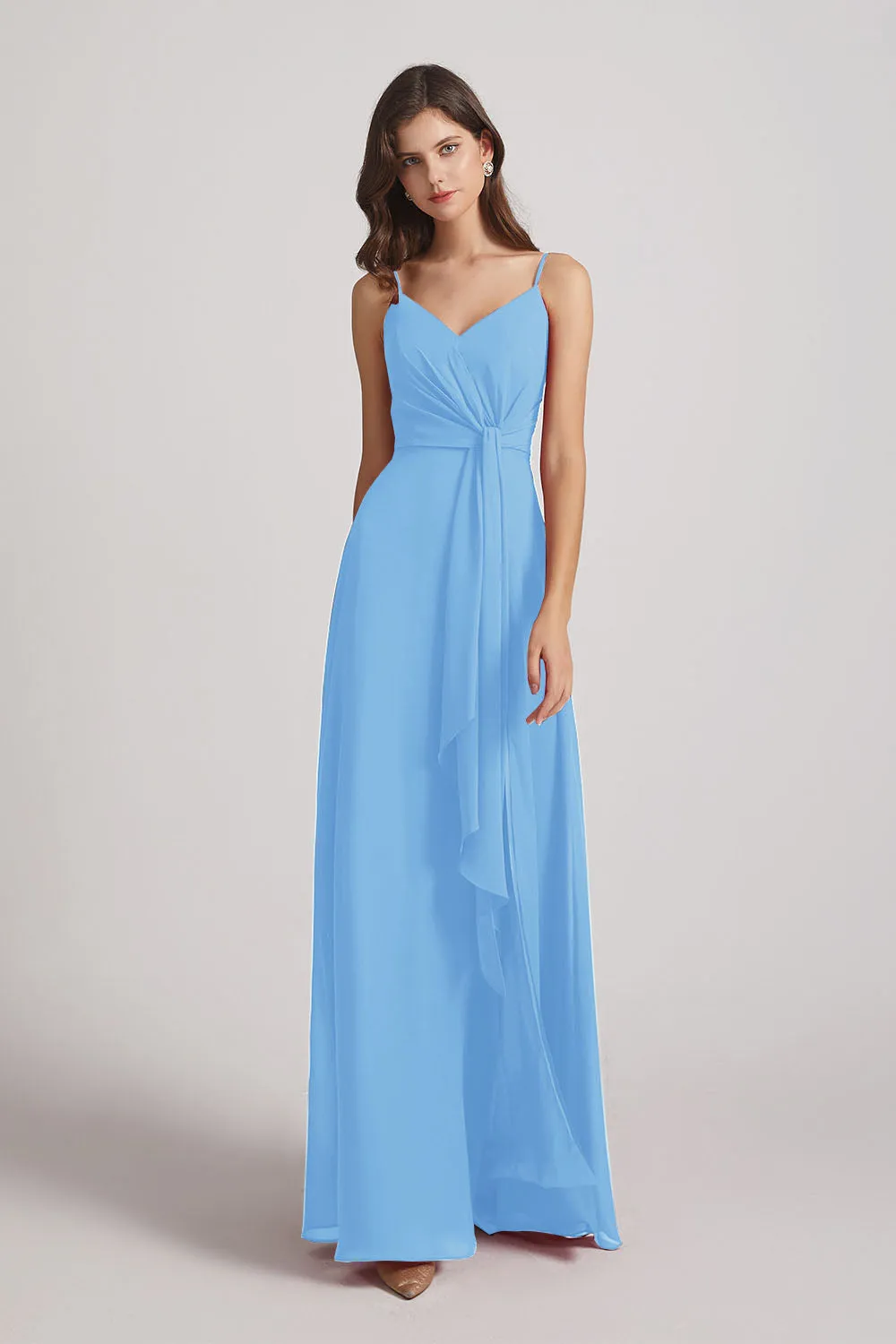 Spaghetti Straps V-Neck Waist-Tie Chiffon Bridesmaid Dresses (AF0103)