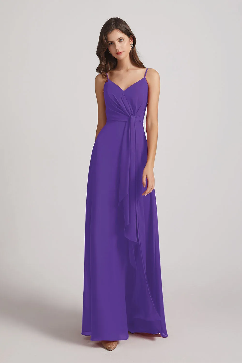 Spaghetti Straps V-Neck Waist-Tie Chiffon Bridesmaid Dresses (AF0103)