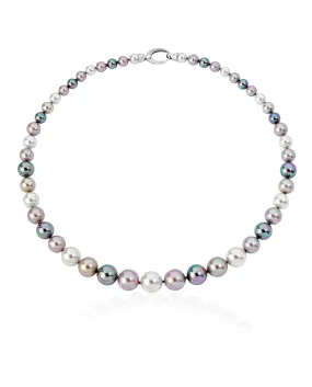 Sterling Silver Rhodium Plated Necklace for Women with Organic Pearl, 6/12mm Round Multicolor Pearl, 17.7 Necklace Length, Lyra Collection