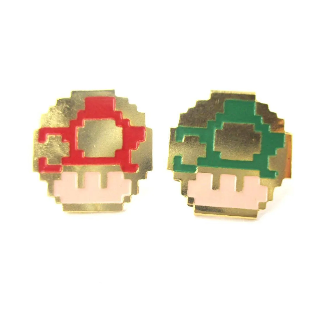 Super Mario Themed Mushroom Powerup Shaped Stud Earrings in Red and Green | Limited Edition Jewelry