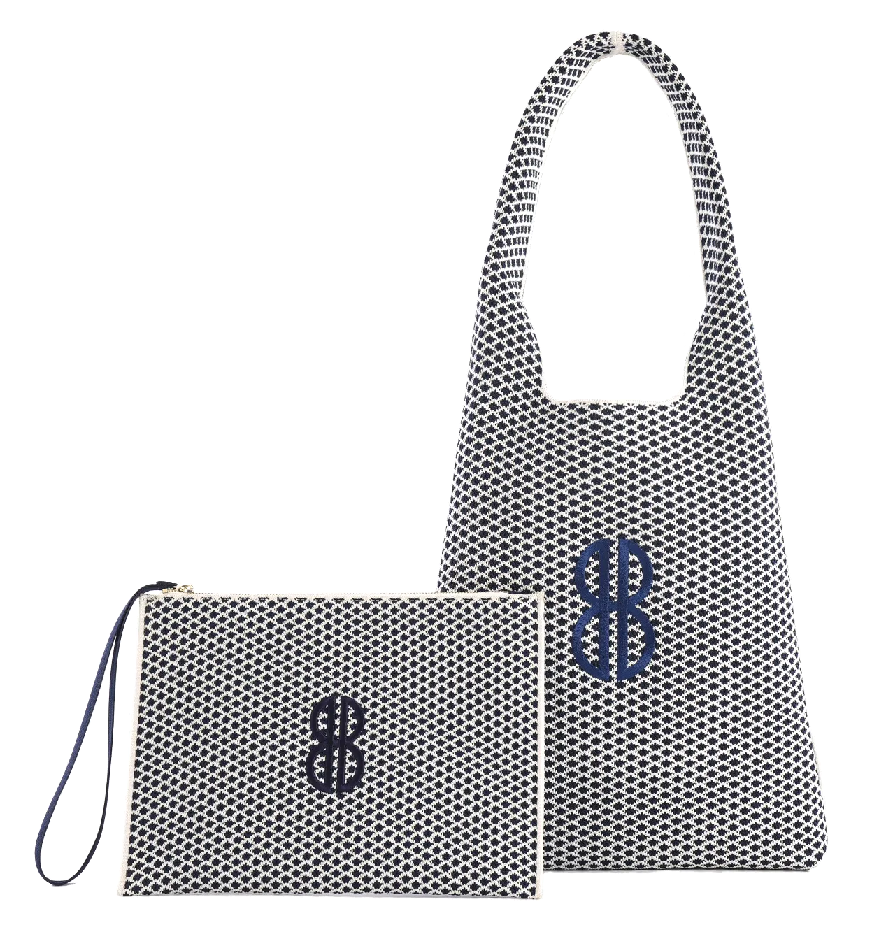 Sutton City Tote - Navy Diamond Monogram / Detachable Metal Chain - Medium