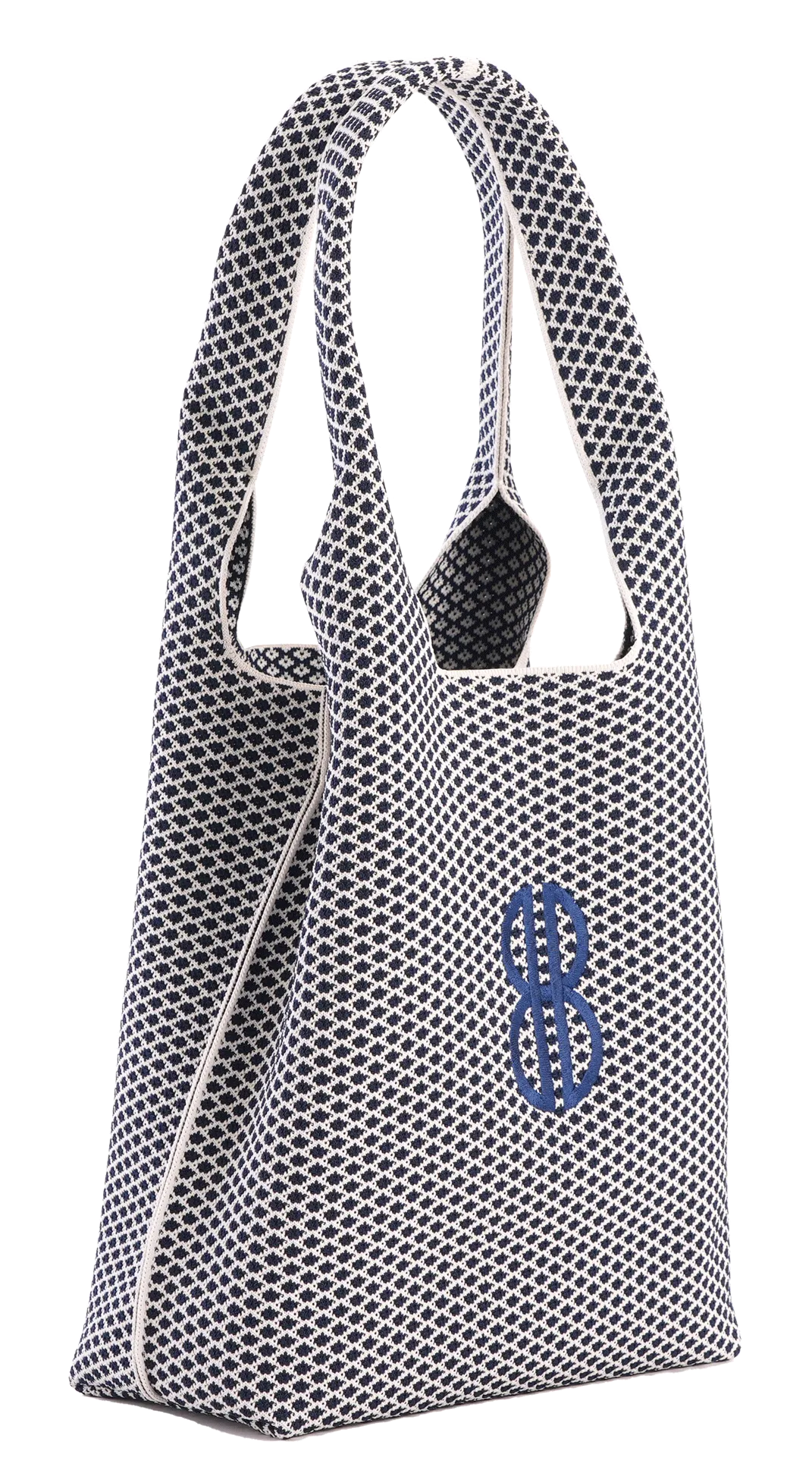 Sutton City Tote - Navy Diamond Monogram / Detachable Metal Chain - Medium