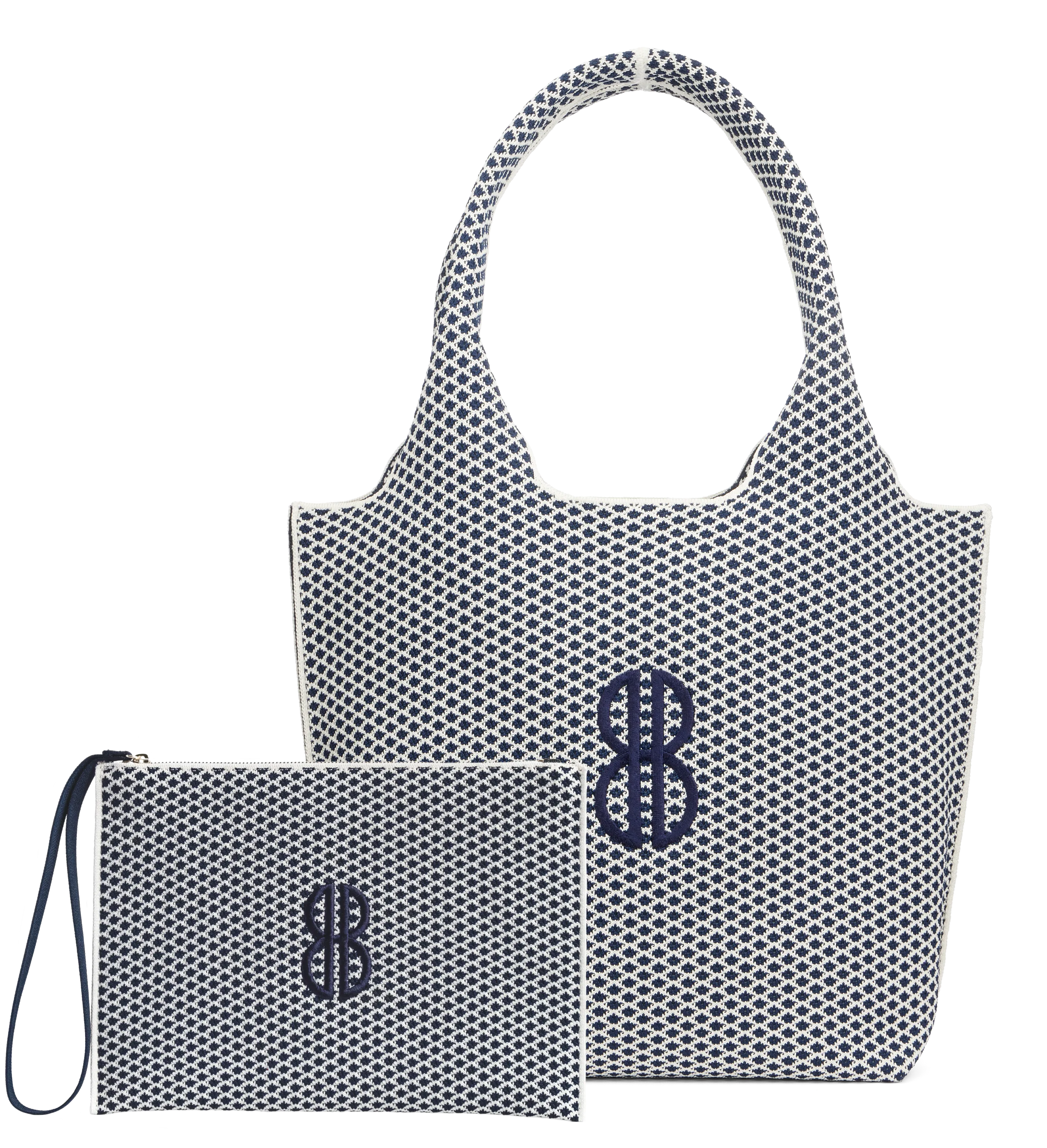 Sutton City Tote - Navy Diamond Monogram / Detachable Metal Chain - Medium