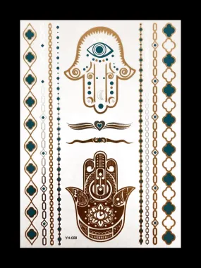 Temporary Flash Tattoos - Third Eye (Metallic Gold, Silver & Teal)