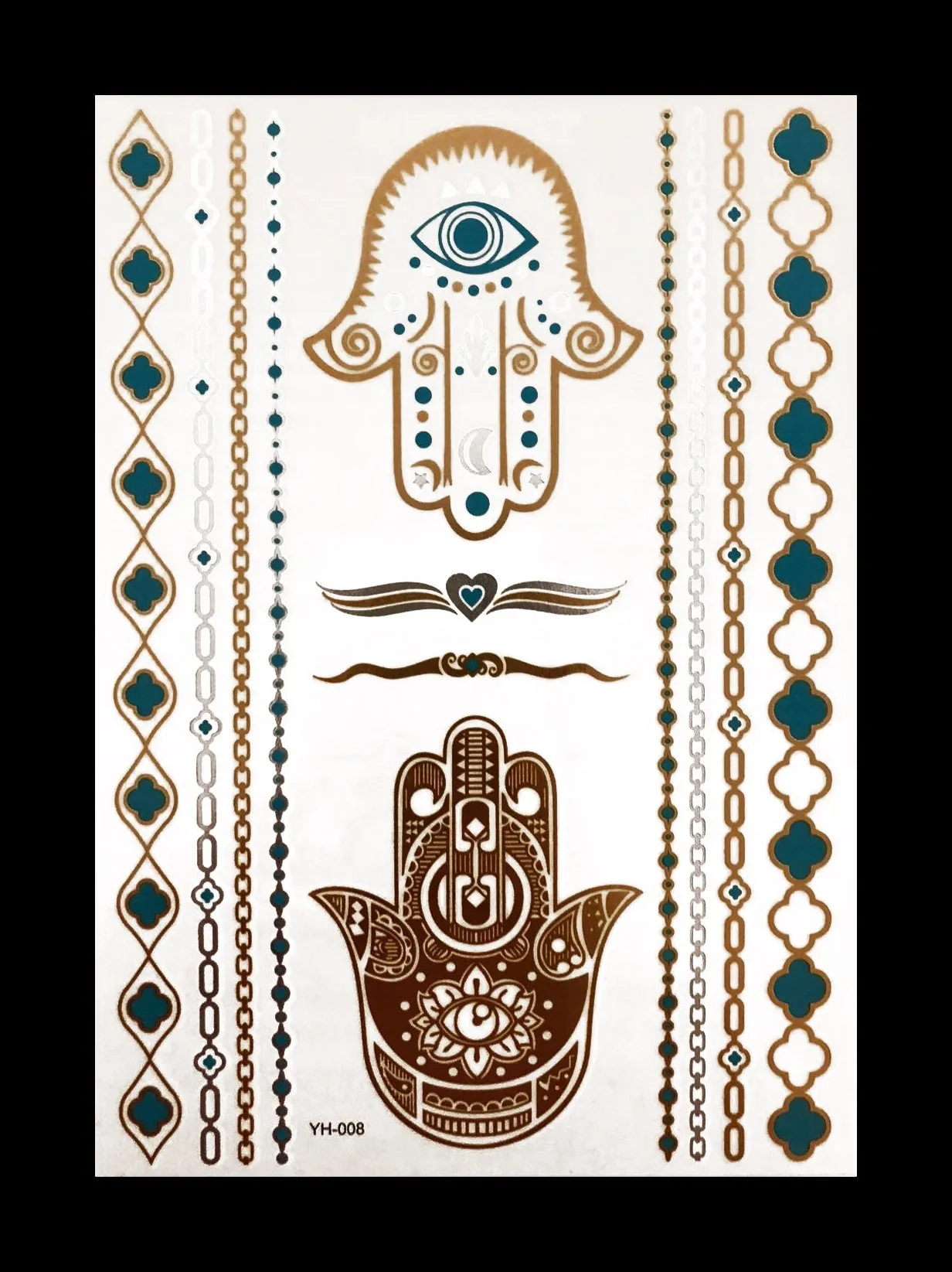 Temporary Flash Tattoos - Third Eye (Metallic Gold, Silver & Teal)