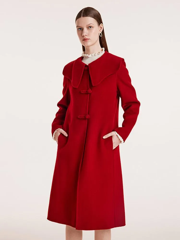 Tencel Wool Cheongsam Button Double-Faced Women Coat