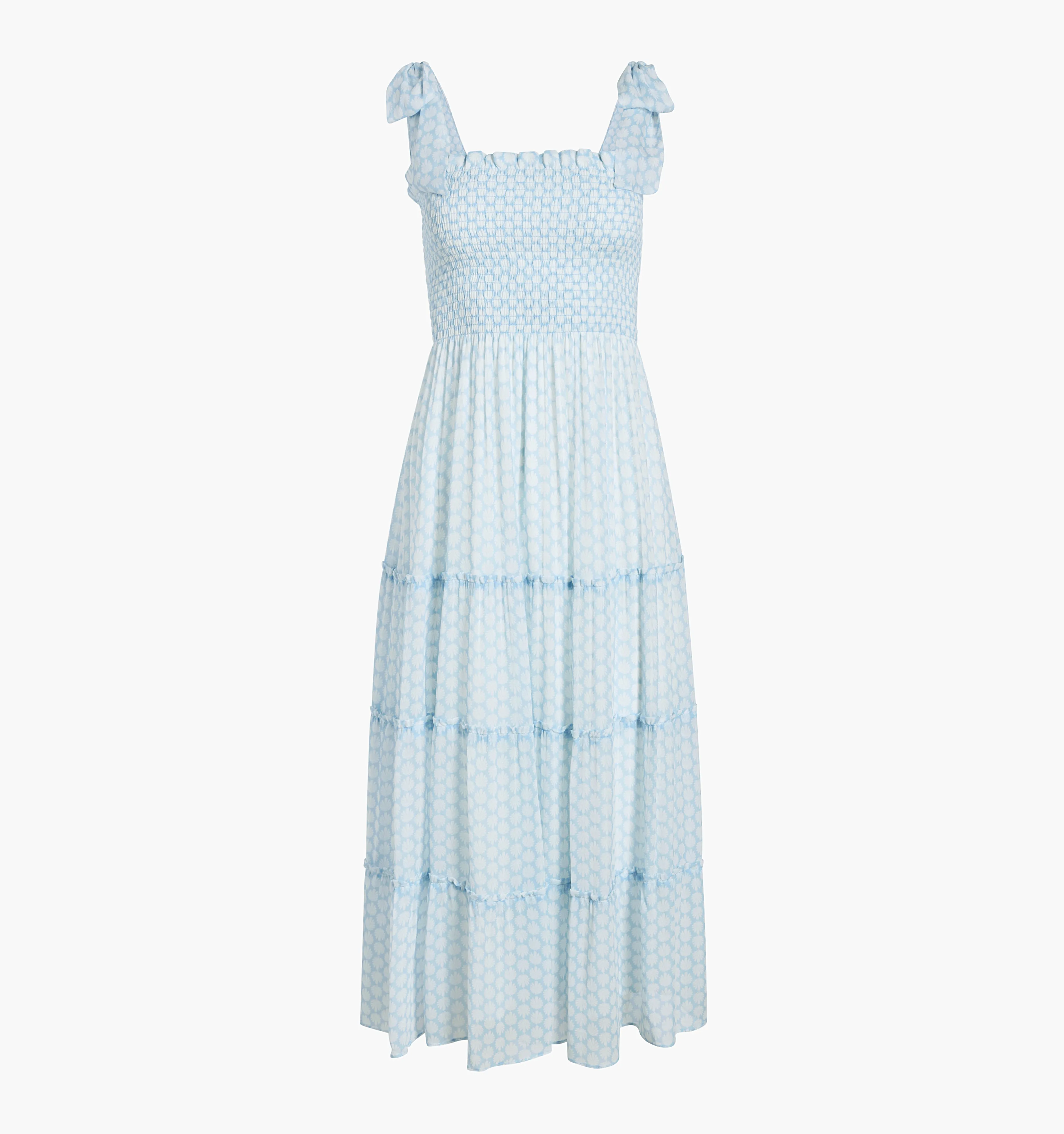 The Ribbon Ellie Nap Dress - Powder Blue Baroque Shell Georgette