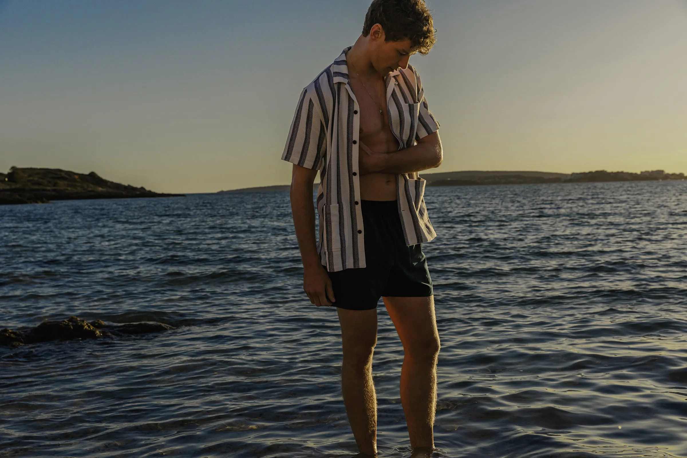 The Striped Short Sleeve Overshirt in Cloud