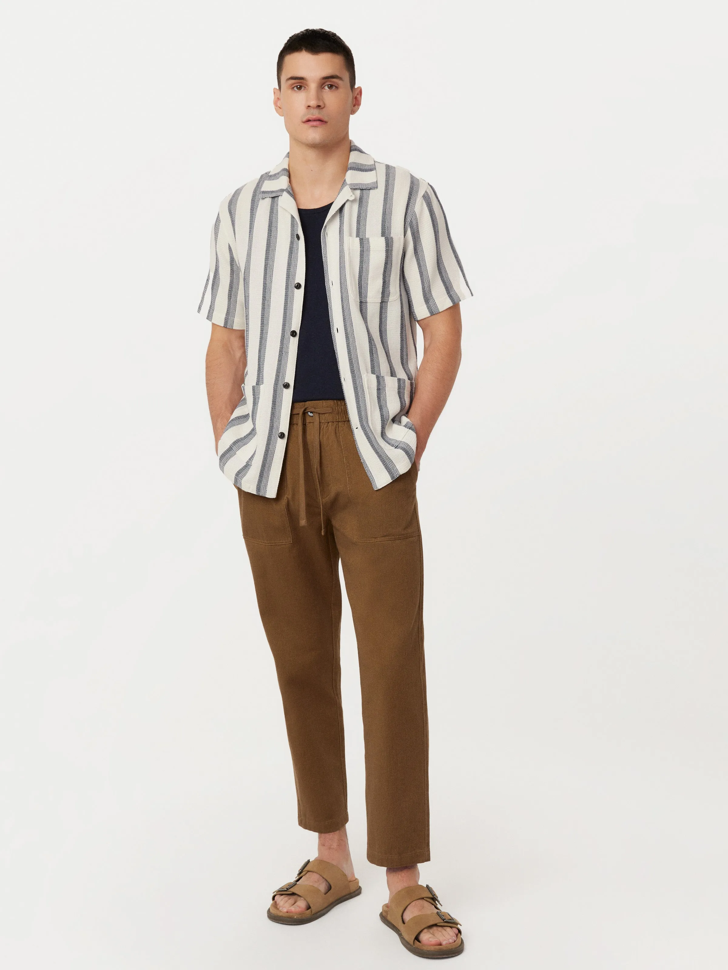 The Striped Short Sleeve Overshirt in Cloud