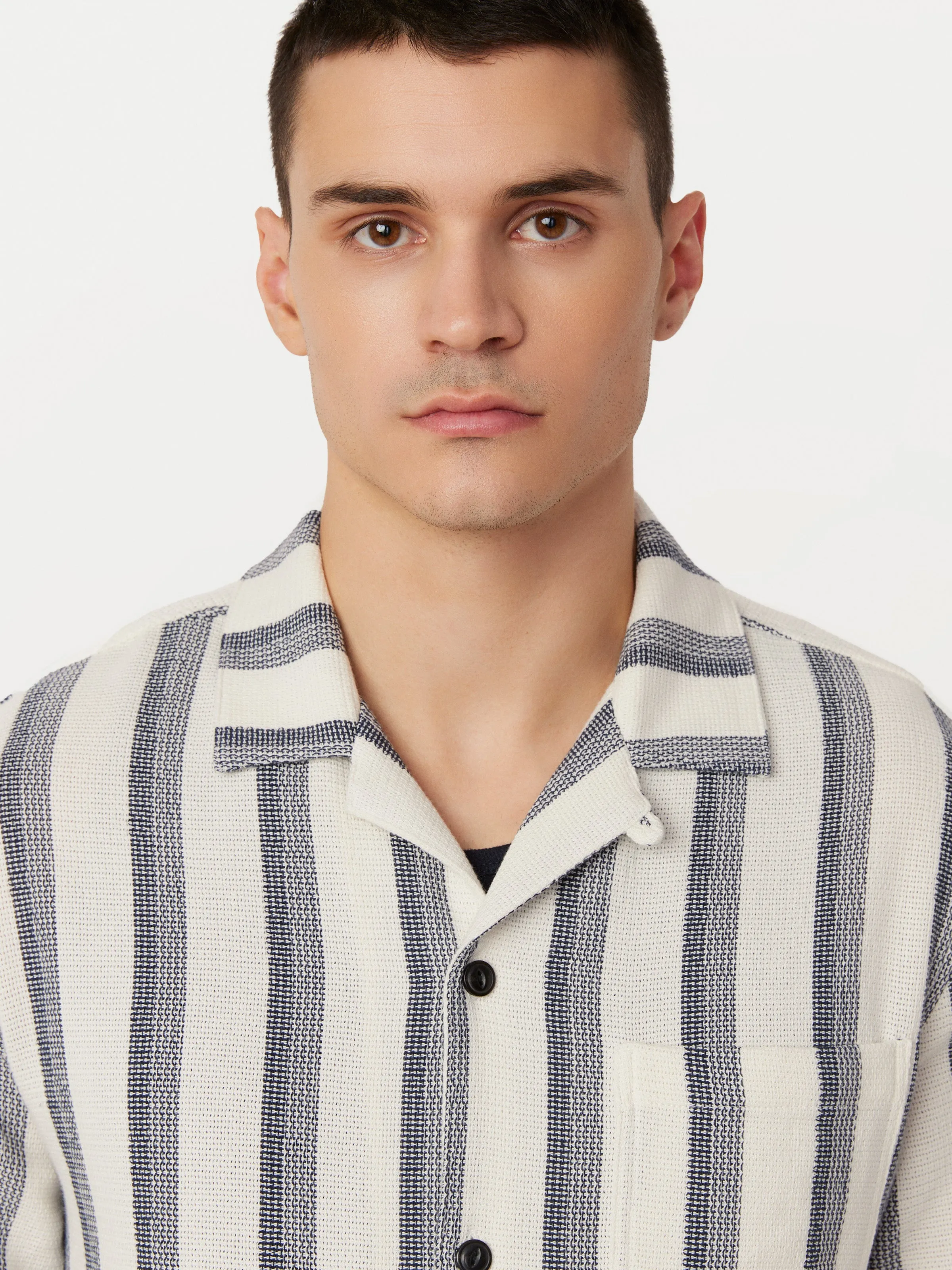 The Striped Short Sleeve Overshirt in Cloud