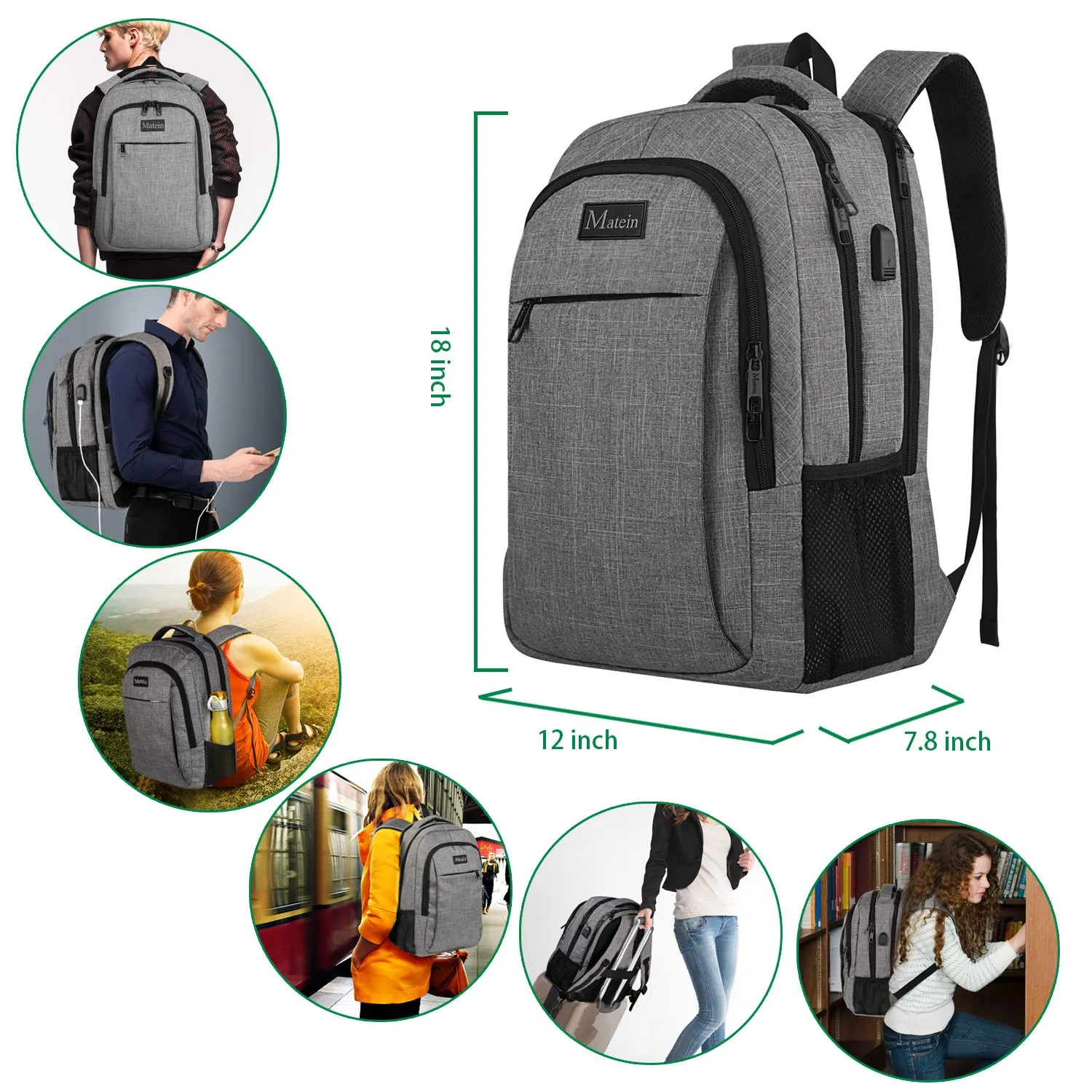 Travel Laptop Backpack,Business Anti Theft Slim Durable Laptops Backpack with USB Charging Port,Water Resistant College School Computer Bag for Women & Men Fits 15.6 Inch Laptop and Notebook - Grey