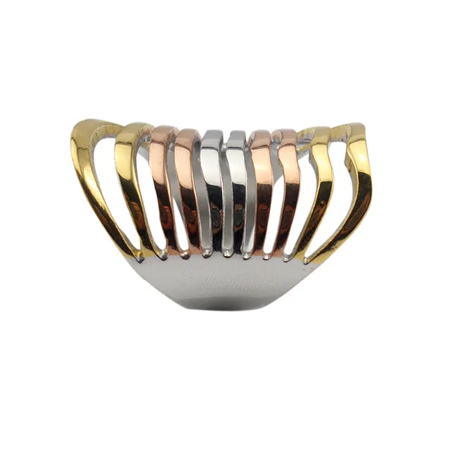 Tri-Color Stainless Steel Open Concave Statement Ring