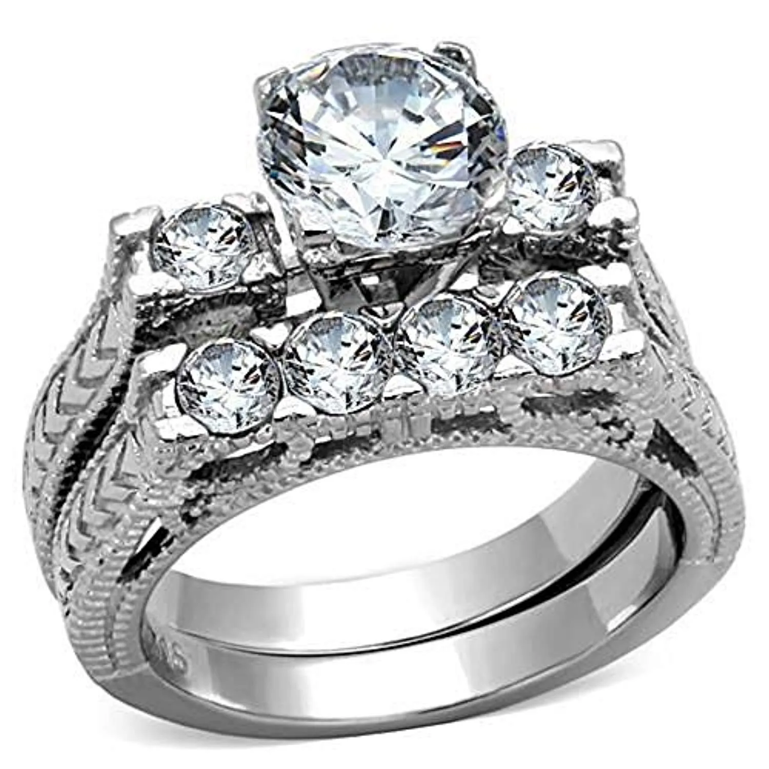 WildKlass Stainless Steel Wedding Ring High Polished (no Plating) Women AAA Grade CZ Clear