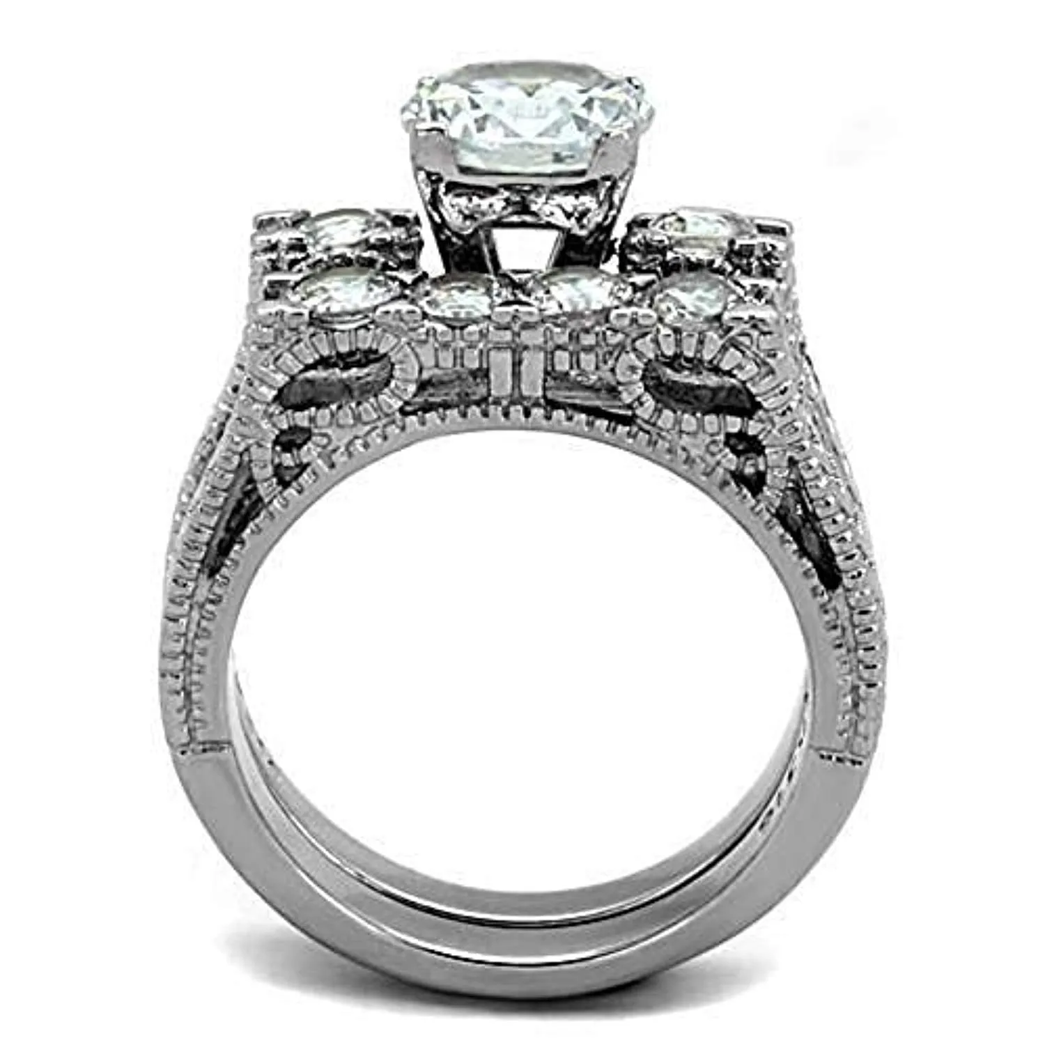 WildKlass Stainless Steel Wedding Ring High Polished (no Plating) Women AAA Grade CZ Clear