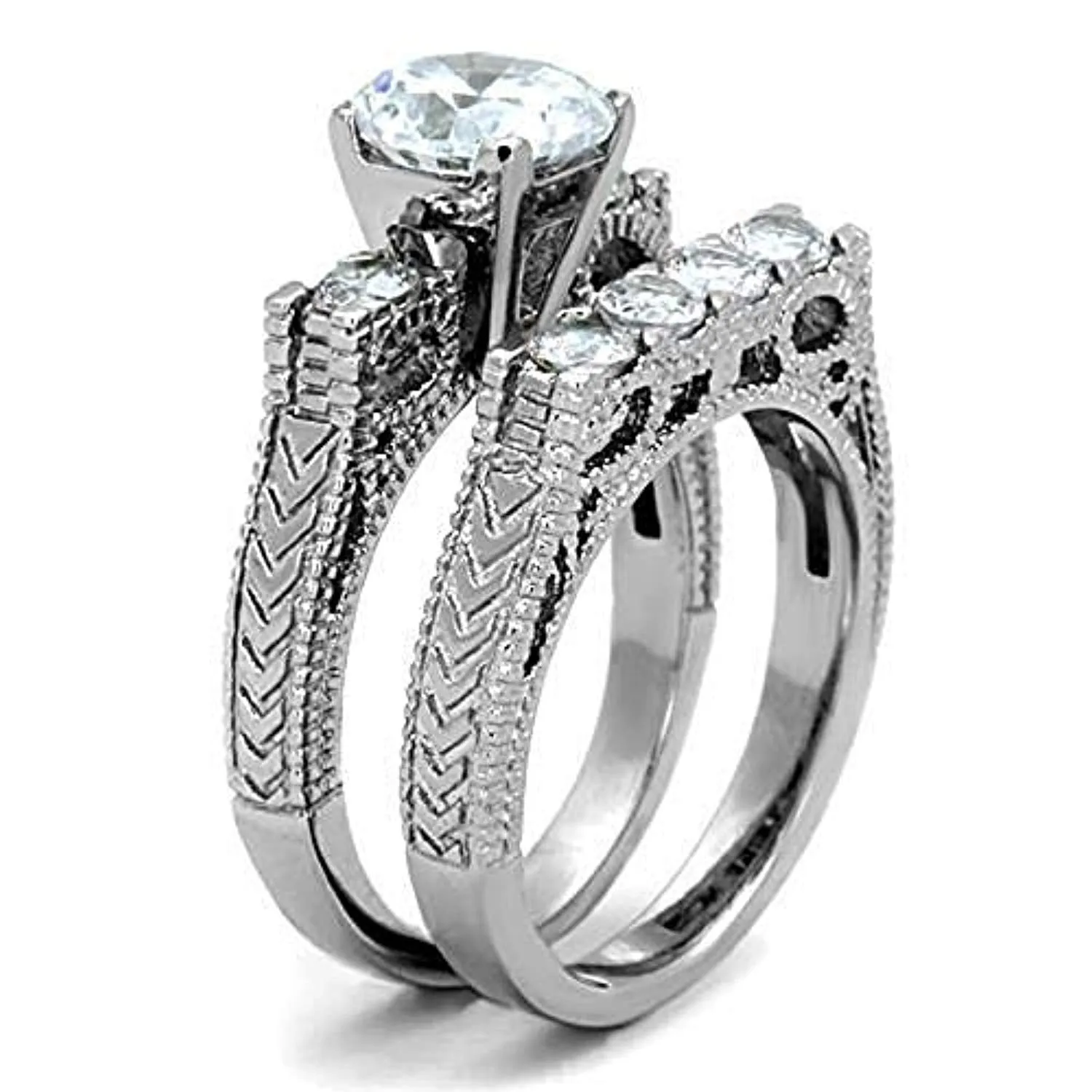 WildKlass Stainless Steel Wedding Ring High Polished (no Plating) Women AAA Grade CZ Clear