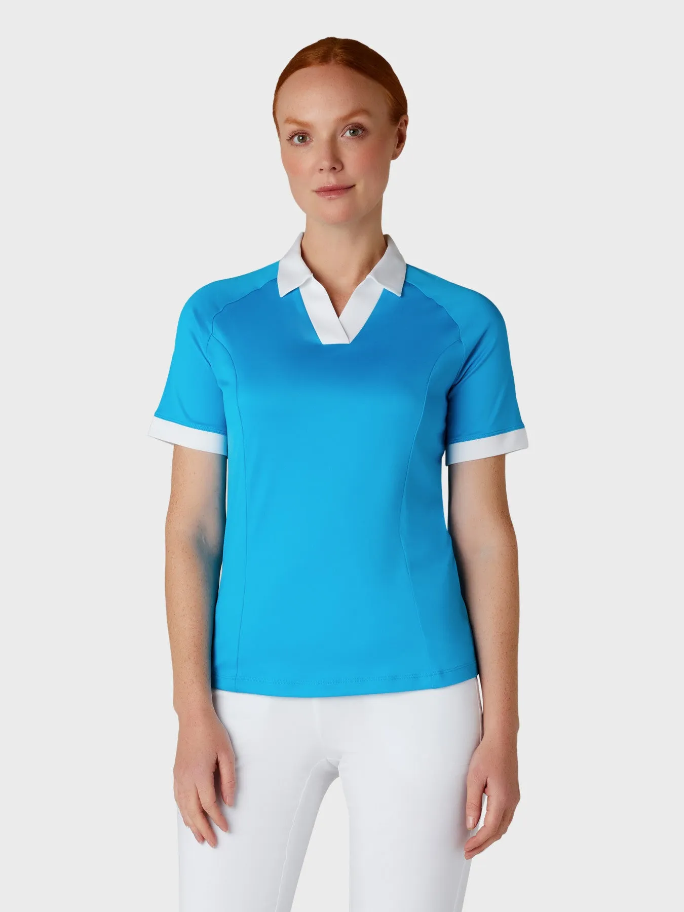 Women's V-Placket Colourblock Polo Top In Vivid Blue