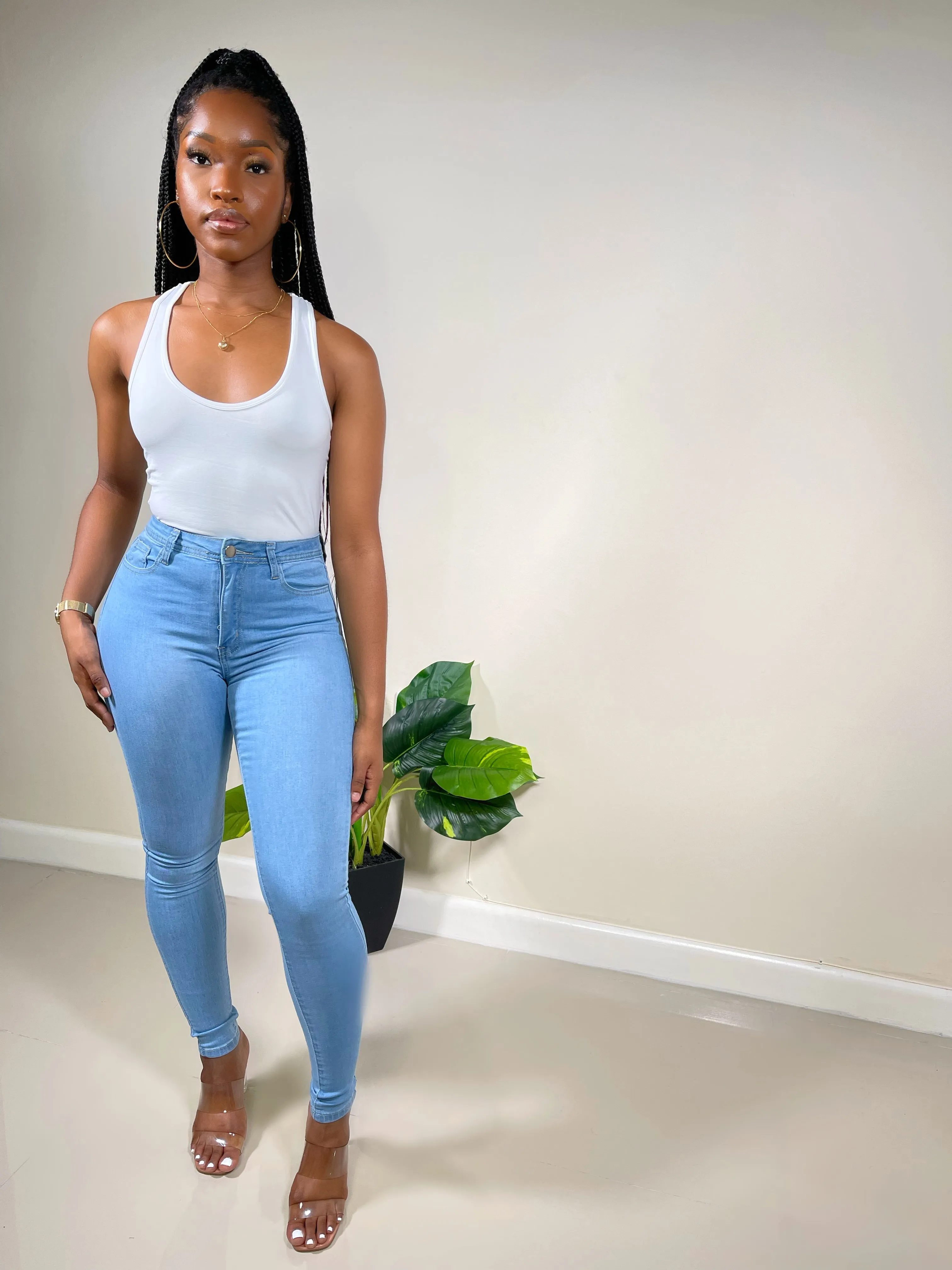 Yasmin High Waist Skinny Jeans-Light Blue