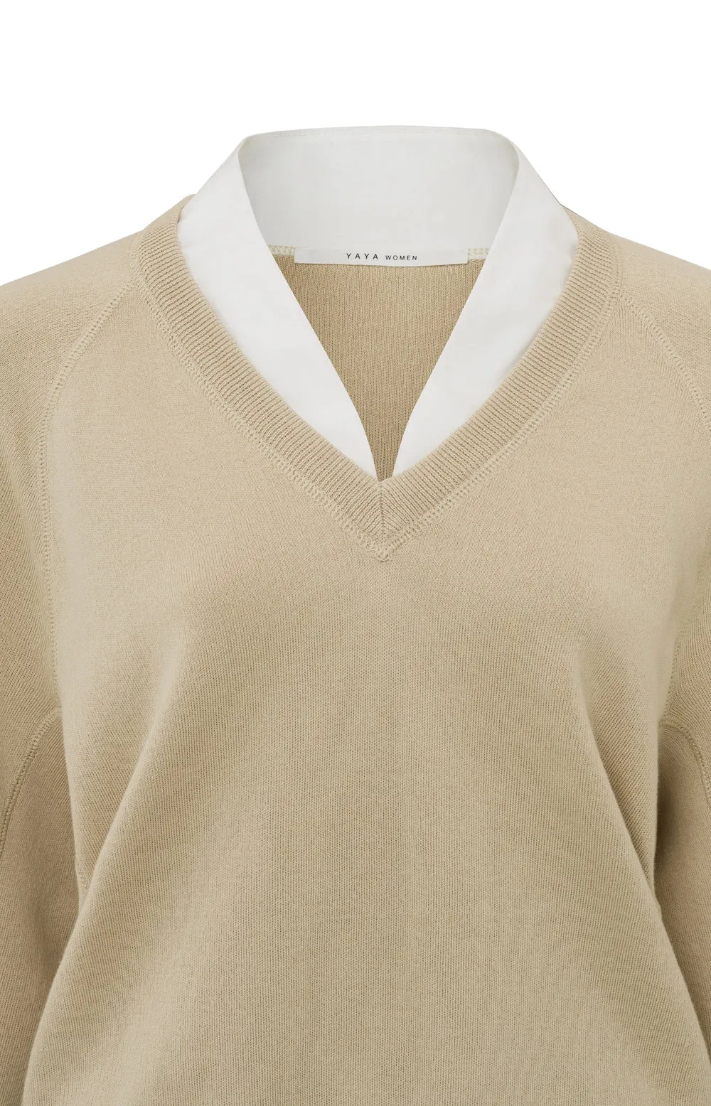 Yaya V-Neck W. Woven Detail Sweater L/S