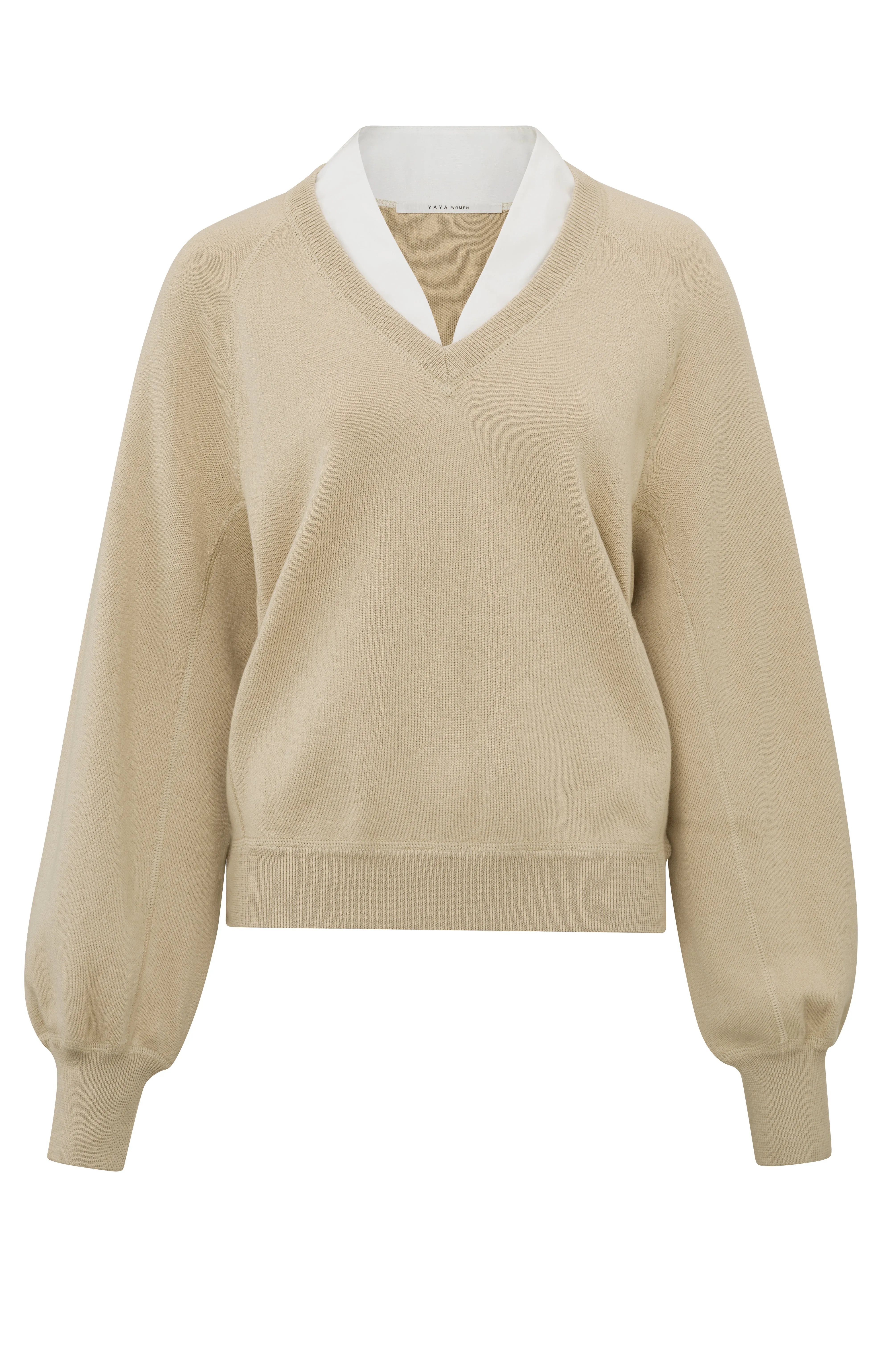 Yaya V-Neck W. Woven Detail Sweater L/S